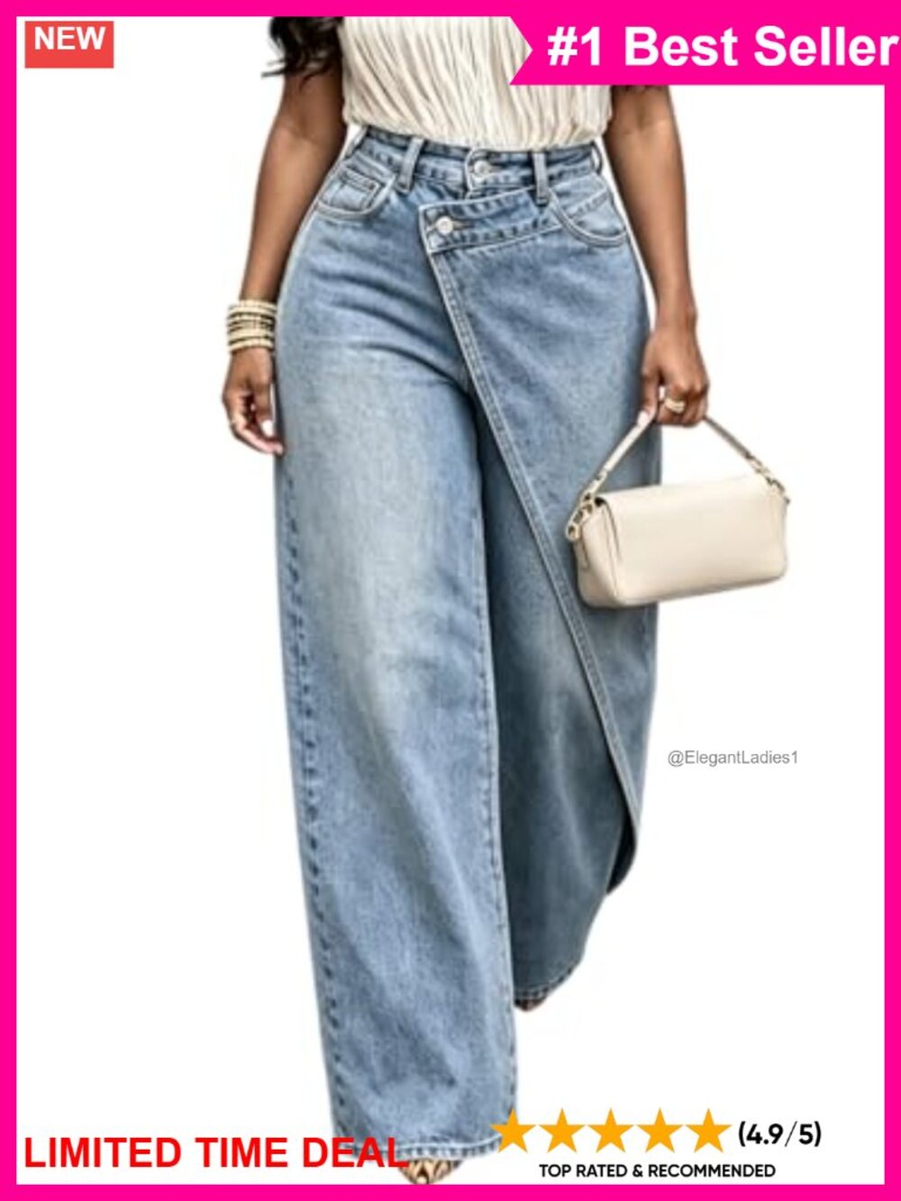 Womens High Rise Wide Leg Baggy Straight Leg Denim Jeans Asymmetrical